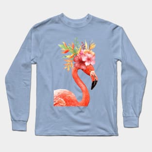 Flamingo Floral Crown Long Sleeve T-Shirt